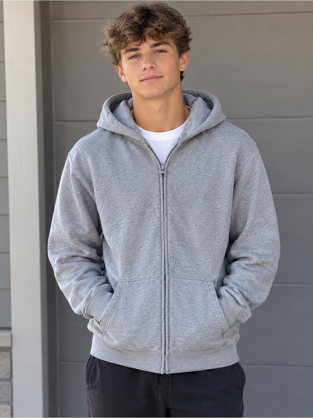 Old Navy Men's Light Gray Zip-Up Hoodie Sweater